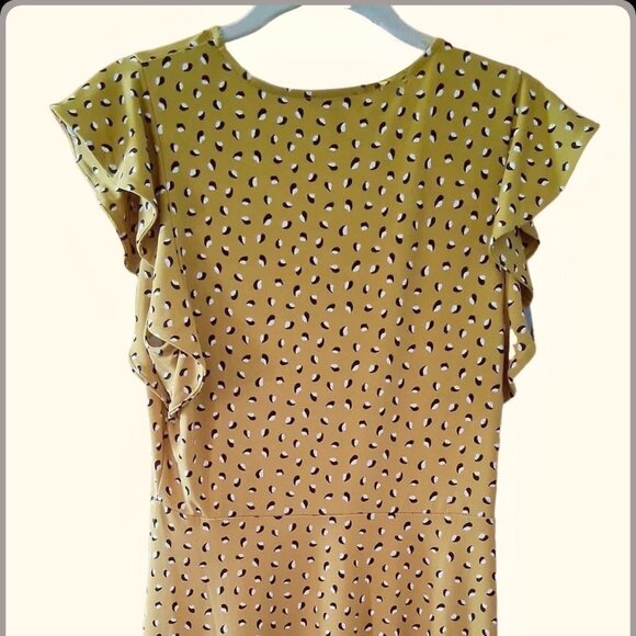 Ann Taylor Golden Mustard Yellow Flutter Sleeve Midi Dress Size SP Petite - Picture 1 of 8